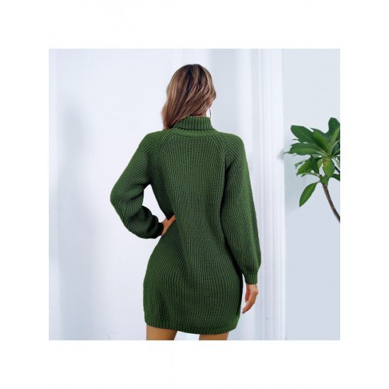 Turtle Neck Pullover Solid Long Sleeve Sweater Dress