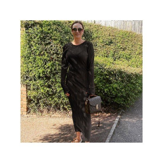 Ladies Solid Ruched Crew Neck Maxi Dresses