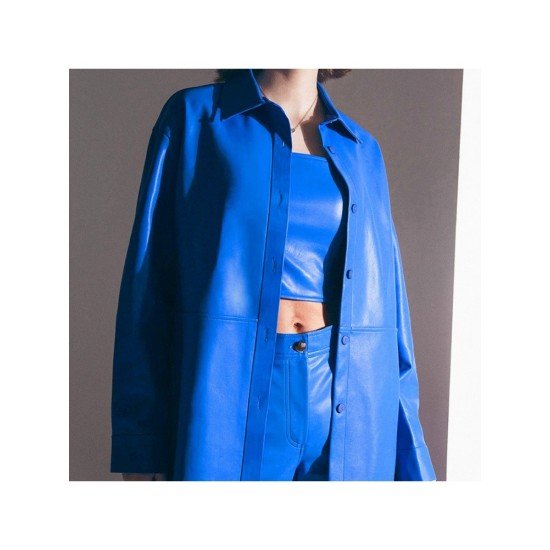 Ladies Solid Turndown Collar PU Leather Coats