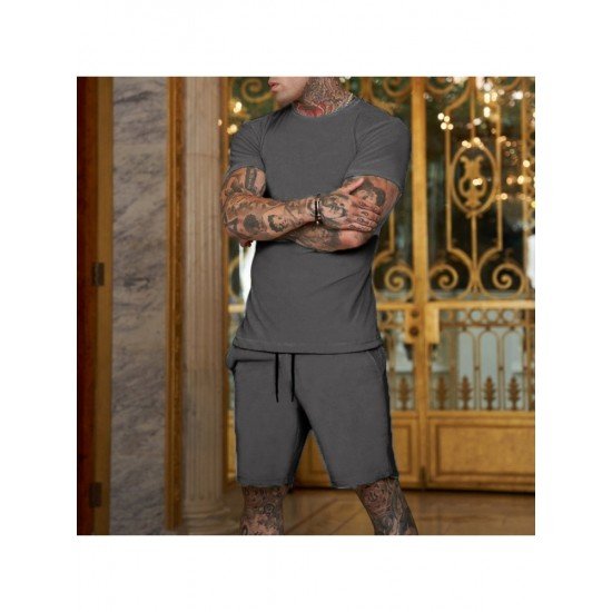  Pure Color Top And Pocket Shorts Men's Casual Suits