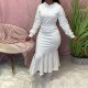 Casual White Ruffle Hooded Collar Maxi Dress