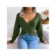 Sexy V Neck Solid Long Sleeve Cropped Sweaters