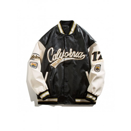  Fashion Letter Embroidery Women's PU Baseball Jacket