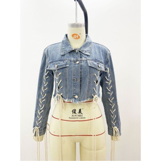 Tie Wrap Designer Crop Denim Jackets For Women