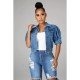 Basic Style Puff Sleeve Denim Jacket