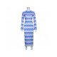 Contrast Color Long Sleeve Maxi Dresses For Women