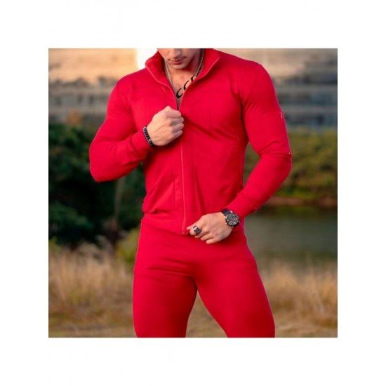  Men's Leisure Sports Pure Color Zipper Long Suit