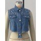 Faux-Pearls Rhinestone Sleeveless Denim Jackets For Women