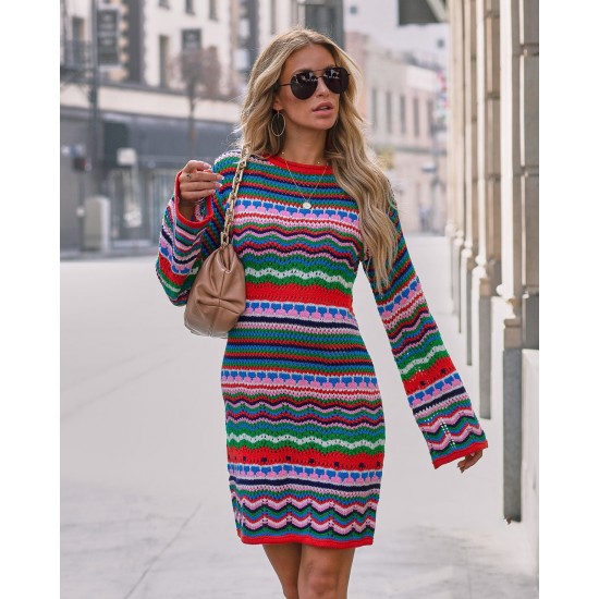  2022 Round Neck Sweater Long Sleeve Dress