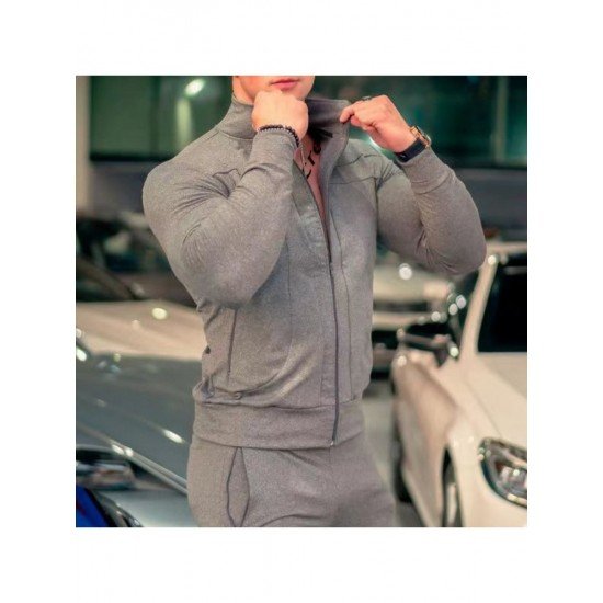  Men's Leisure Sports Pure Color Zipper Long Suit