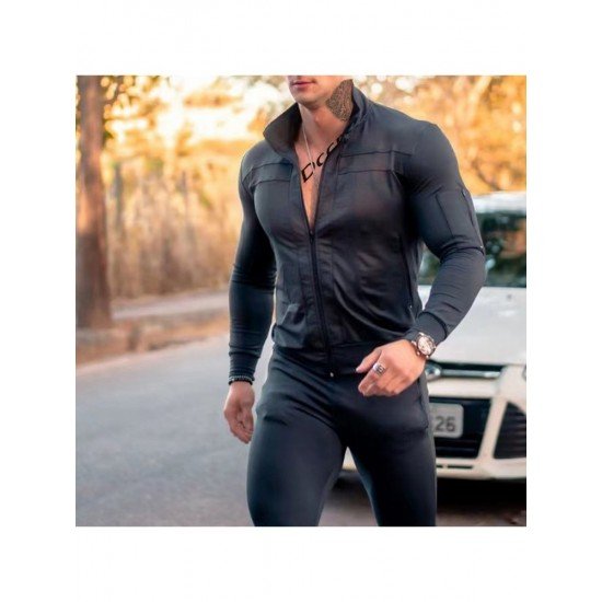  Men's Leisure Sports Pure Color Zipper Long Suit