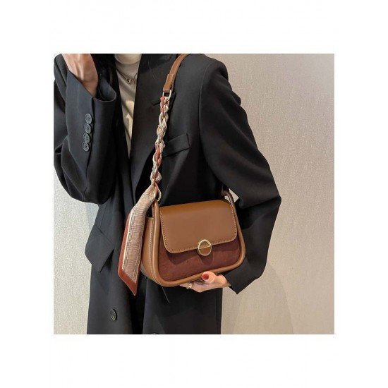 Retro Contrast Color Brown Shoulder Bags