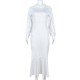 Casual White Ruffle Hooded Collar Maxi Dress