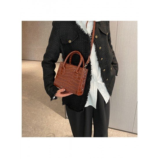  Stone Pattern PU Solid Ladies Shoulder Handbag