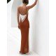  Summer Backless Sleeveless Contrast Color Knitted Dress