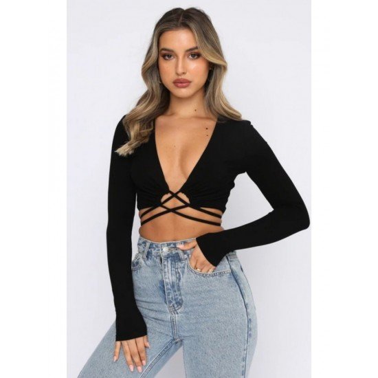 Sexy Tie Wrap Cropped Tops For Ladies