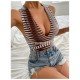 V Neck Printed Sleeveless Bodysuits For Women