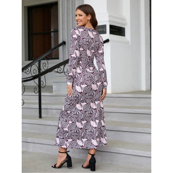  V Neck Printing Women's Long Sleeve Dress