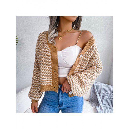 Cozy V Neck Lantern Sleeve Sweater Cardigan Coats