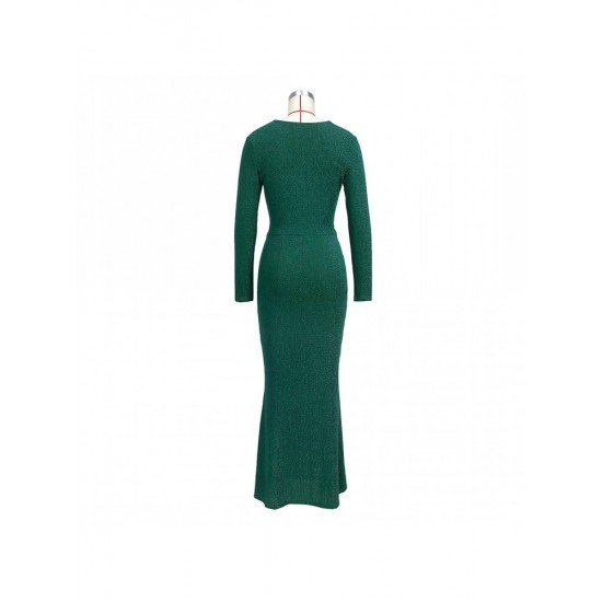  Sexy Pure Color Women's Long Sleeve Dress