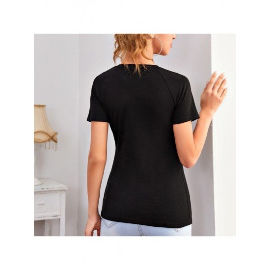 Summer Black Cut Out T Shirts For Women