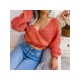 Spring V Neck Lantern Sleeve Cropped Sweaters