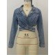 Designer Notch Collar Long Sleeve Cropped Denim Jackets