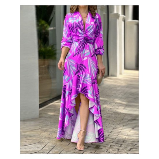  2022 V-Neck Printing Irregular Long Dress