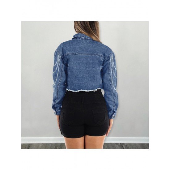 Cool Street Blue Women Denim Jacket Coats