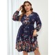  Casual V-Neck Floral Long Sleeve Dress