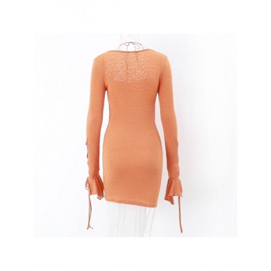 Stylish Ladies Cut Out Halter Long Sleeve Short Dress