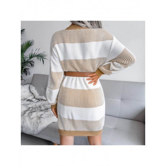 Ladies Casual Striped Sweater Dresses