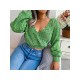 Spring V Neck Lantern Sleeve Cropped Sweaters