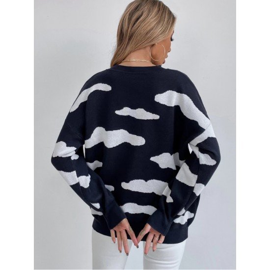 Ladies Black Cloud Pattern Pullover Sweaters