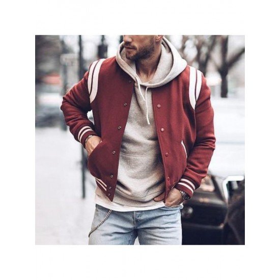  Preppy Striped Men's Long Sleeve Baseball Jacket