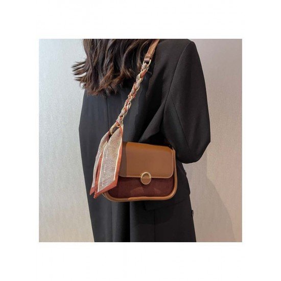 Retro Contrast Color Brown Shoulder Bags