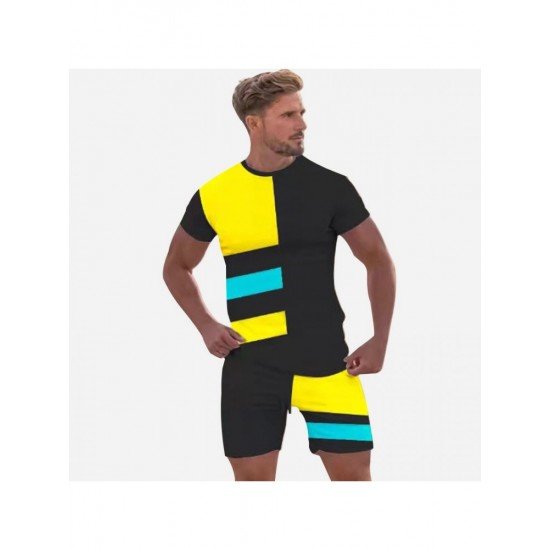  Leisure Sports Colorblock Short Suits For Men