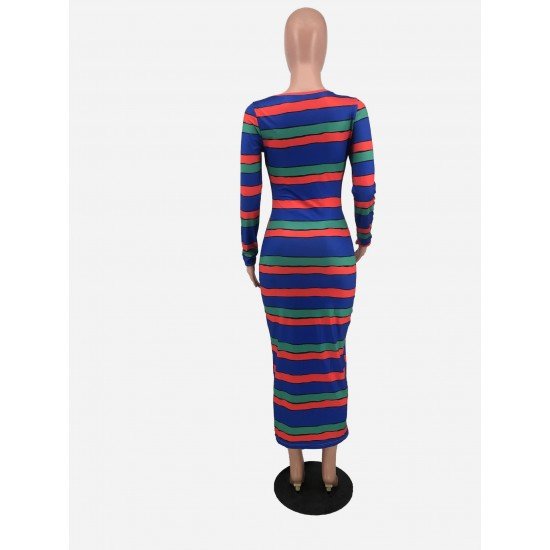 Striped Fashion Striped Long Sleeve Maxi Dress