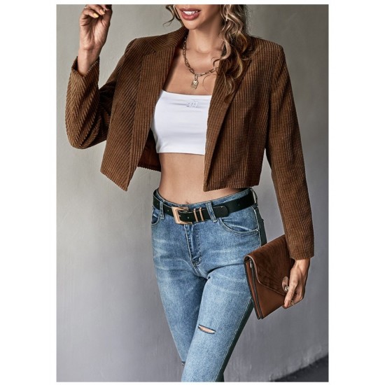  Corduroy Pure Color Short Jacket Coats