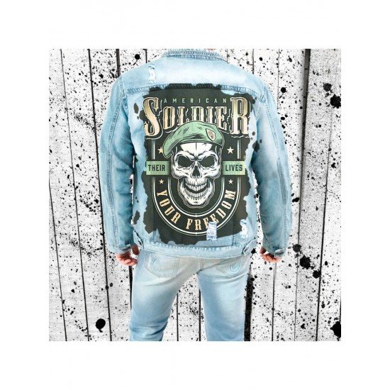  Fashion Casual Letter Printing Men's Denim Jacket