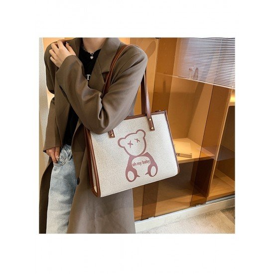 Contrast Color Bear Printed Tote Bags