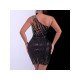 Black One Shoulder Sequined Mini Dresses For Women