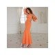 Ladies Puff Sleeve Backless Prom Maxi Dresses