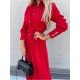  Pure Color Split Long Sleeve Dress