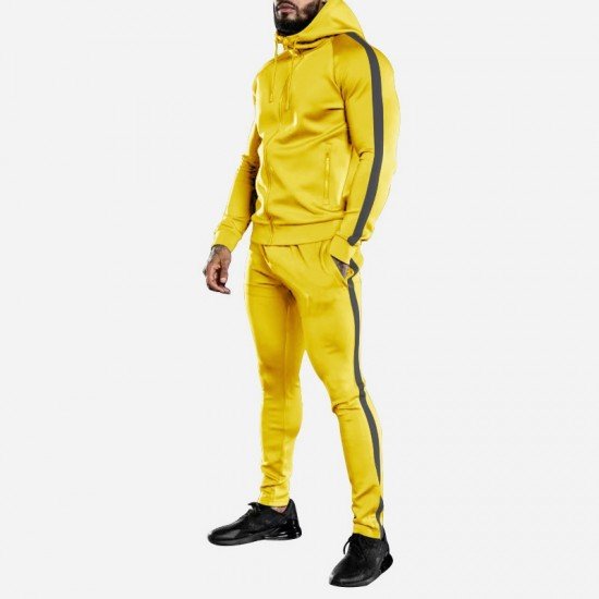  Men's Leisure Sports Hooded Zipper Two-Piece Set