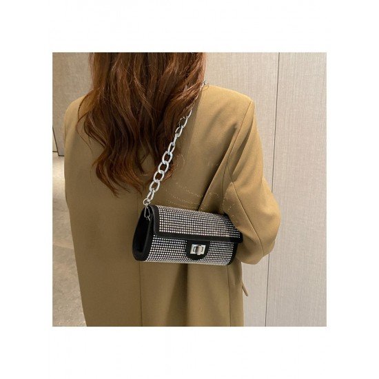  Hot Drilling Chain Twist Lock Black Shoulder Bags