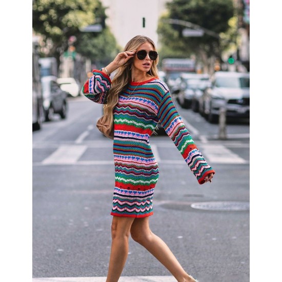  2022 Round Neck Sweater Long Sleeve Dress