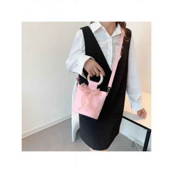  PU Bow Pure Color Bucket Bag For Women