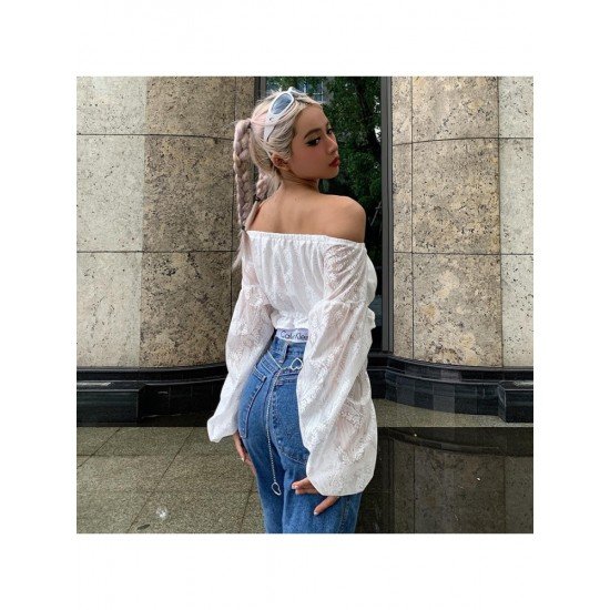 Lantern Sleeve Off The Shoulder White Latest Blouse