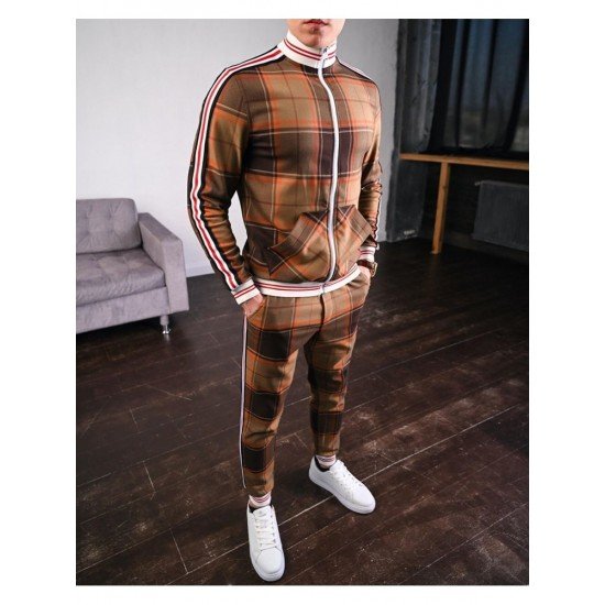 Casual Fashion Plaid Men's Two-Piece Set